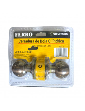 CHAPA DE BOLA CILINDRICA DE COBRE ANTIGUO CON 3 LLAVES MARCA FERRO