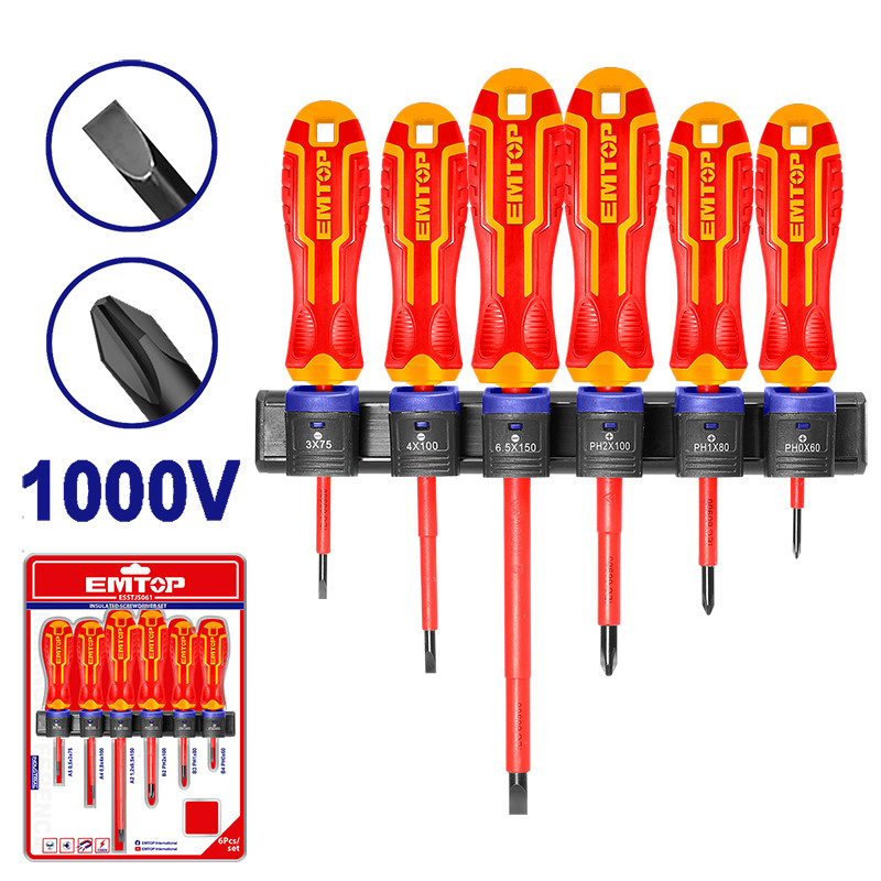 Juego De 6 Destornilladores Aislados 1000 Voltios Marca Emtop