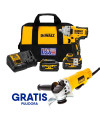 LLAVE DE IMPACTO INALAMBRICA, 1/2PULG, 20VOLT, 600LIBRAS/PIE, BRUSHLESS, 2 BATERIAS, CARGADOR MAS PULIDORA 4 1/2. DEWALT